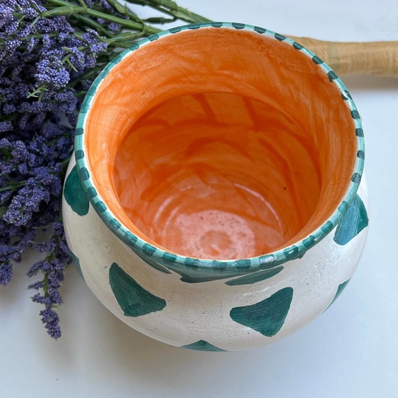 Teal and White Pottery Vase with Geometric Pattern - Picture 6 of 12